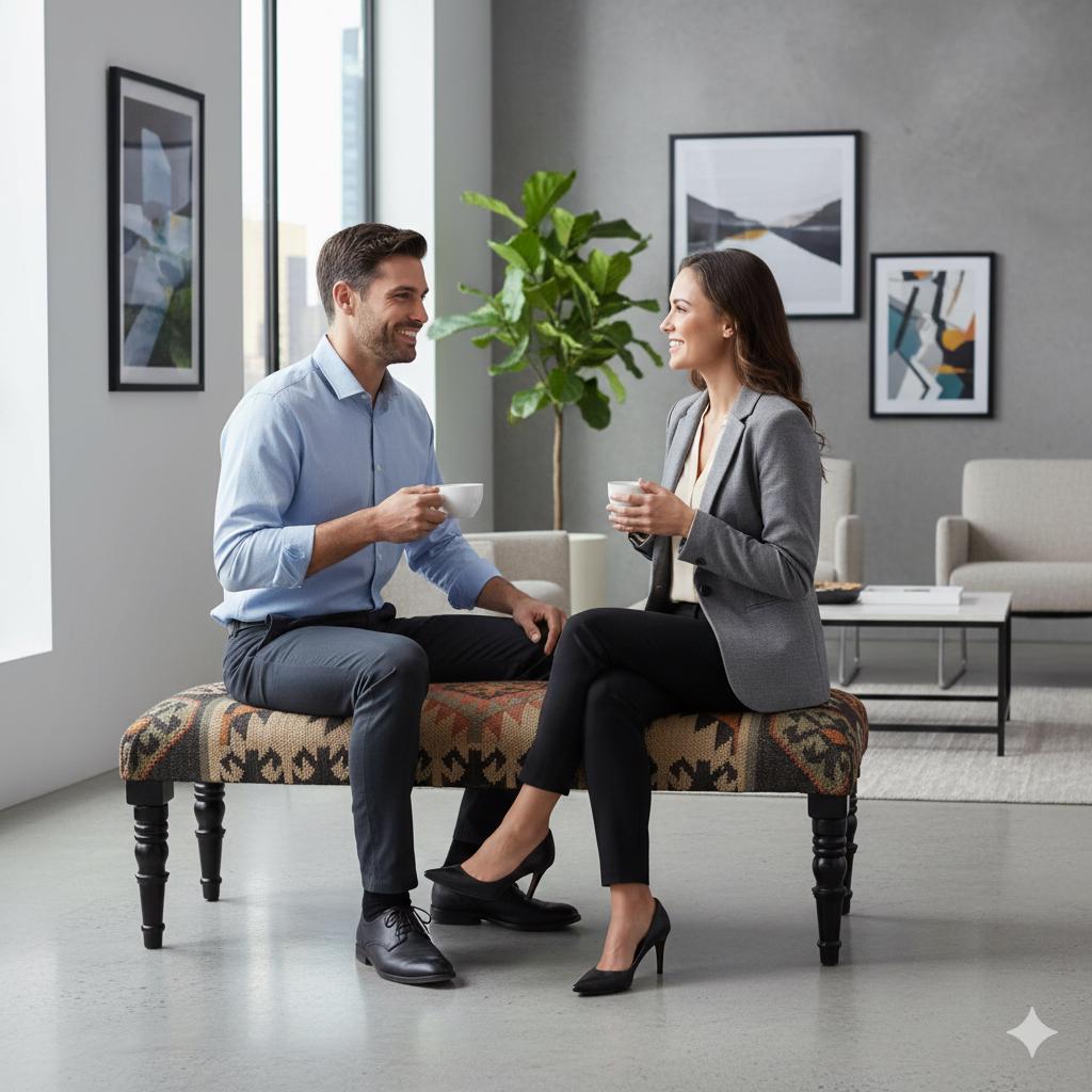 Handmade Kilim Rug Bench – Upholstered Ottoman Bench – Boho Entryway Bench – Turkish Kilim Furniture – Living Room Footstool