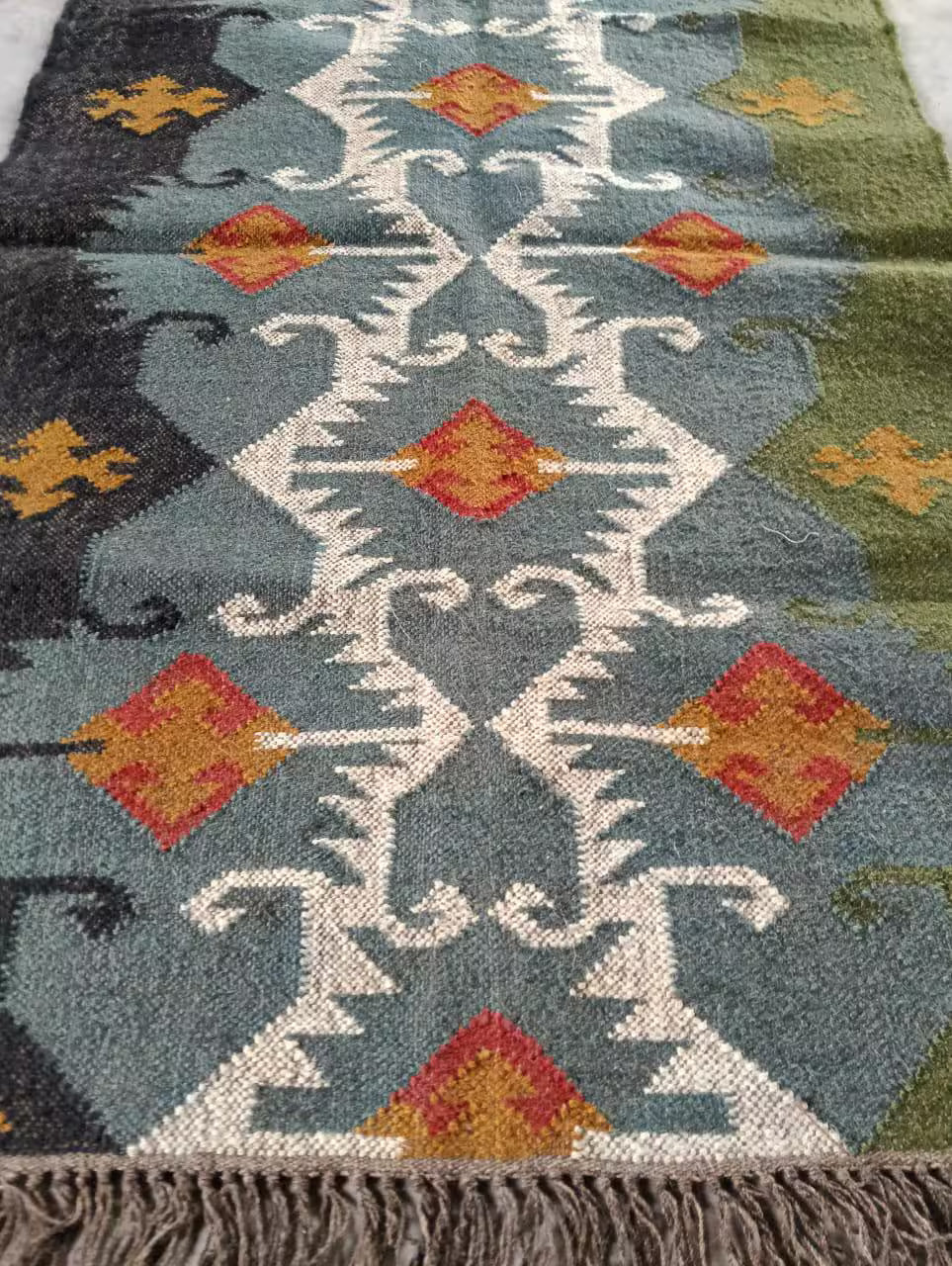 Handwoven Wool Jute Kilim Rug Runner,Boho Area Rug, Hallway Runner ,Living Room Rug, Warm Winter Handmade Indian Rug