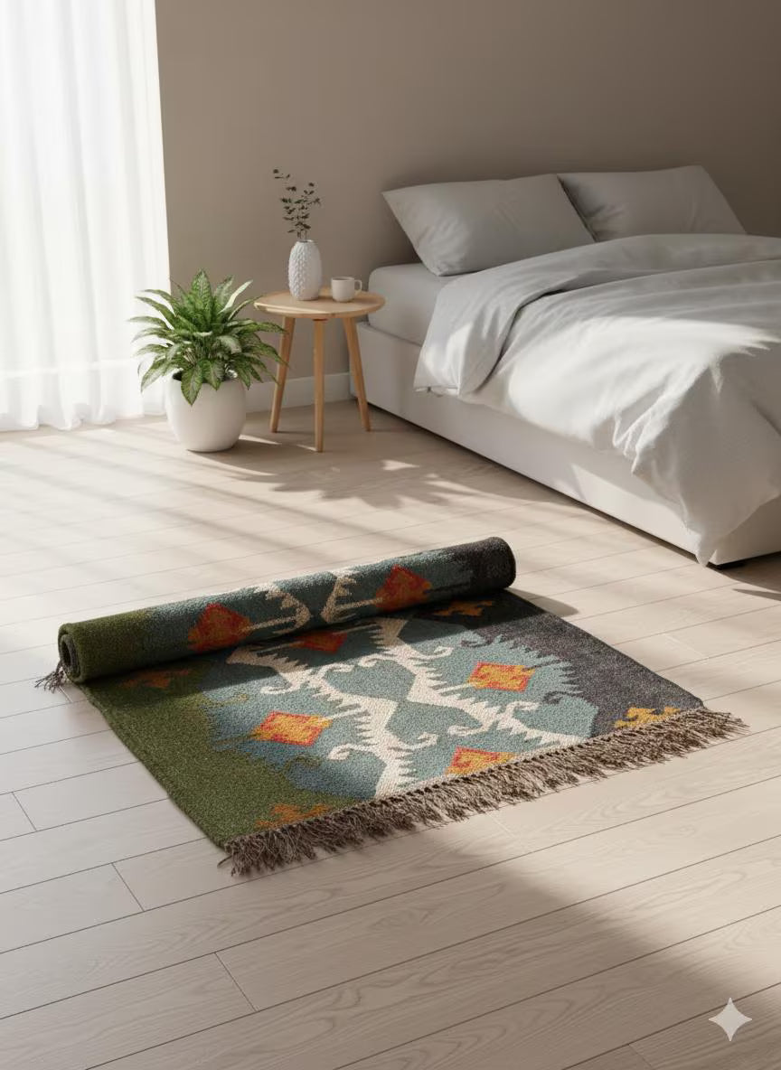 Handwoven Wool Jute Kilim Rug Runner,Boho Area Rug, Hallway Runner ,Living Room Rug, Warm Winter Handmade Indian Rug