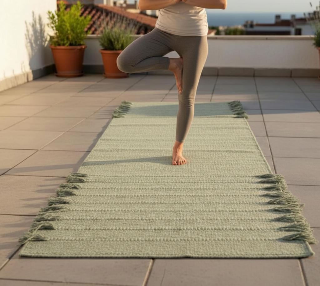 Organic Herbal Cotton Yoga Mat – Ecofriendly, Handwoven, Anti-Slip Exercise & Meditation Mat 2x6 Ft Travel-Friendly